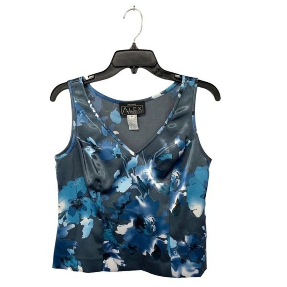 Alex Evenings | 2 pc Satin Blue Floral One Button Formal Tank & Blazer Combo SP - Picture 3 of 8